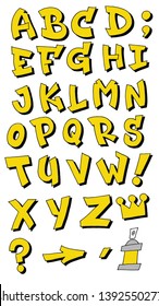Yellow vector graffiti fonts letters alphabet for design logos 