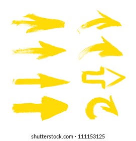 Yellow Vector Hand-painted Brush Stroke Arrows Collection On Black Background