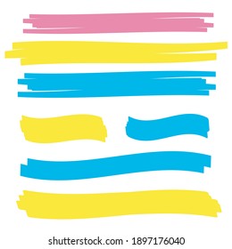 Yellow Vector Highlighter Elements Set. Yellow Marker Text Selection