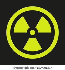 A yellow vector icon of radiation isolated on black background.