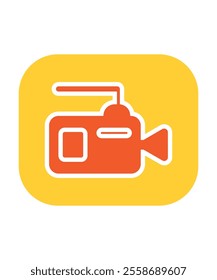 Yellow vector icon of a video camera on a rounded square background. Suitable for video recording, streaming, or multimedia tools.
