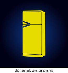 Yellow vector icons of refrigerator on a blue background