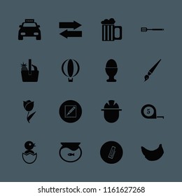 yellow vector icons set. with basket pineapple banana, paper clip, taxi cab and aquarium in set