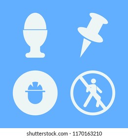yellow vector icons set. with no pedestrian crossing, push pin, egg cup and builder in set