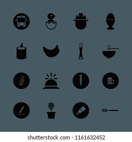 yellow vector icons set. with pencil, paper clip, candle and egg cup in set