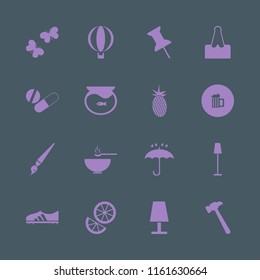 yellow vector icons set. with umbrella, brush, floor lamp and orange in set