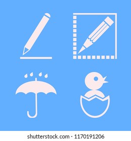 yellow vector icons set. with umbrella, pencil and chick egg in set