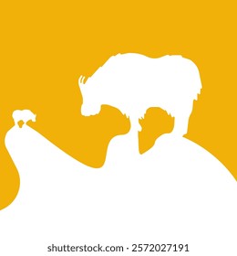 Yellow vector illustration of a two goat on a solid background is ideal for versatile uses like logo development, marketing visuals, product design, educational materials, posters, banner, decorative.