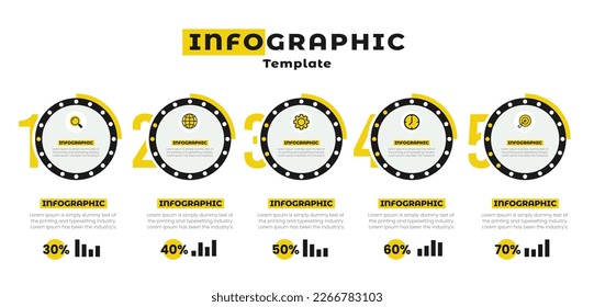 Plantilla infográfica de vector amarillo con 5 pasos