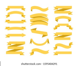 Yellow vector isolated ribbon set. Element for web banner design, empty template. Collection of sticker.