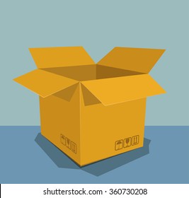 Yellow vector openen blank box with shadows. Vector Illustration.