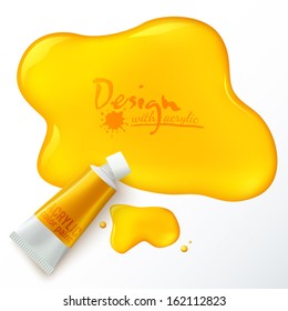 Yellow Vector Paint Tube With Color Splash With Place For Your Text