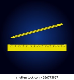 Yellow Vector Pencil and Ruler Icon on a blue background