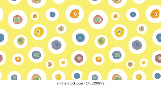 Yellow vector repeat pattern with white dot and watercolor spot. Pastel colors. Perfect for paper and textile projects. Surface pattern design.
