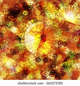 Yellow vector seamless pattern with tropical and exotic nature.