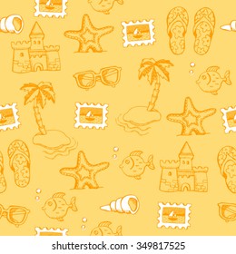 yellow vector sketch hand drawn beach  pattern