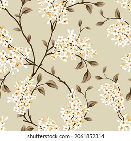 yellow vector small flowers with brown leaves bunches pattern on background