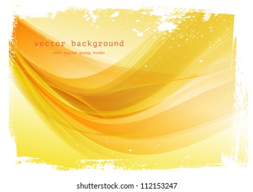 Yellow vector smooth wavy background with grungy border