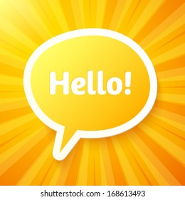 Yellow vector speech bubble with sign "Hello!"