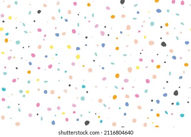 Confetti de punto vectorial amarillo. Fondo Pastel Retro Polka. Pequeño Patrón de Bebé Splash. Diversión aleatoria sin inconvenientes. Carnaval Eps Dot Splotch. Abstracta Fashion Drop. Punto de color. Fondo rosa aleatorio dibujado.