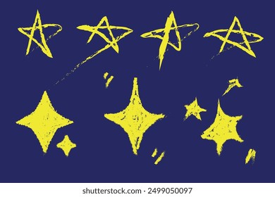 Yellow vector stars in a childish style drawn with paints or chalk