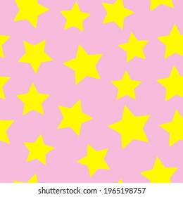 yellow vector stars on a pink background. seamless print for clothing or print. abstract stars.