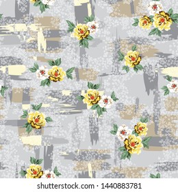 yellow vector stock flowers pattern on grey seamless background
