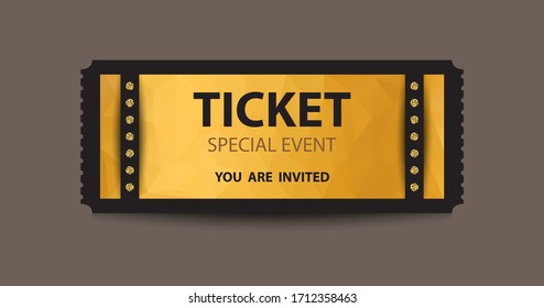 Gelbe Vektorillustration Stub-Ticketvorlage mit goldenen Sequenzelementen.