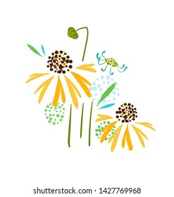 yellow vector stylized modern card design elements floral composition