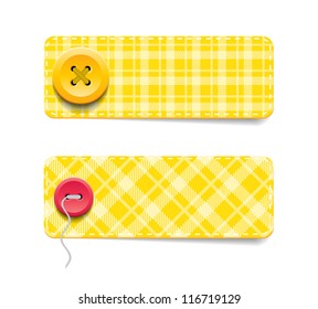 Yellow vector tartan fabric textured badges with buttons