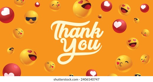 Yellow vector thank you greeting card With Emojis Stickers Vector Design