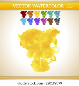 Yellow Vector Watercolor Artistic Splash for Design and Decoration. In rainbow color variations.  
