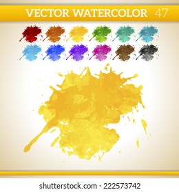 Yellow Vector Watercolor Artistic Splash for Design and Decoration. In rainbow color variations. 