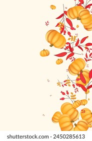 Yellow Vegetable Background Beige Vector. Gourd Pumpkins. Red Graphic Texture. Farm Banner. Burgundy Rowan Thanksgiving Illustration.