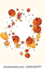 Yellow Vegetable Background Light Vector. Orange November Frame. Red Leaf Happy Banner. Pumpkin Decorative. Abstract Illustration.