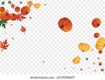 Yellow Vegetable Background Transparent Vector. Green Image Border. Red Pumpkin Autumn Illustration. Plant Abstract. Wallpaper Banner.