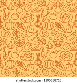 Yellow vegetables seamless pattern. Natural food illustration.