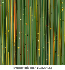 Yellow vertical lines and small triangles on green backdrop. Seamless texture. Abstract vector background for web page, banners backdrop, fabric, home decor, wrapping