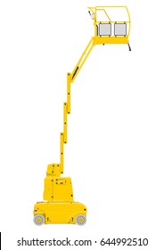 Yellow vertical mast lift. Side view. Flat vector.