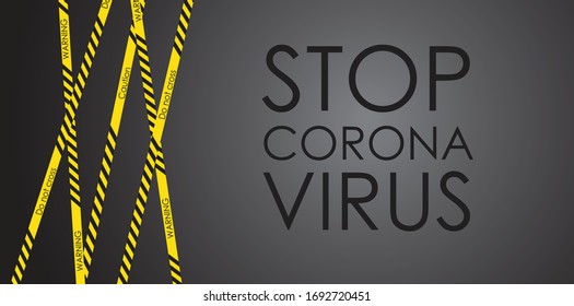 Yellow vertical tape. Barrier line on grey background, Covid-19 Vector illustration eps10