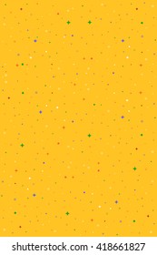 Yellow vertical vector seamless pattern with stars, flashes, rings, dots. Abstract hipster background for web, cards, invitations. Colorful holiday backdrop