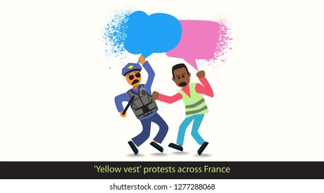 Yellow vest protests across France.resident of Paris beats a policeman
