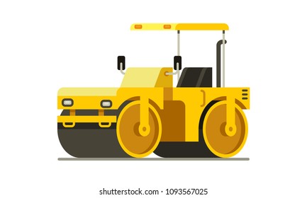 yellow vibratory roller compactor heavy equipment vector illustration