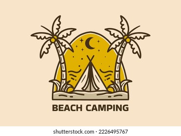 Yellow vintage art illustration of beach camping badge