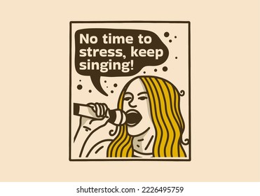 Yellow vintage art illustration of a woman singing