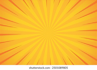 Yellow vintage background in pop art style. Bright striped cover for comic magazine. Retro halftone background. Vector illustration