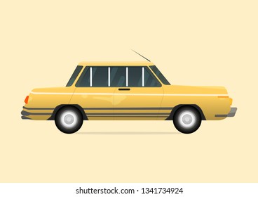 Yellow of Vintage Car ,Vehicle transport Object symbol Retro style flat design .Vector illustration