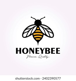 yellow vintage honey bee simple logo template, honey insect icon illustration