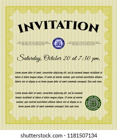 Yellow Vintage invitation. Artistry design. Detailed. With complex background. 