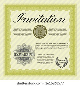 Yellow Vintage invitation. With background. Artistry design. Vector illustration. 